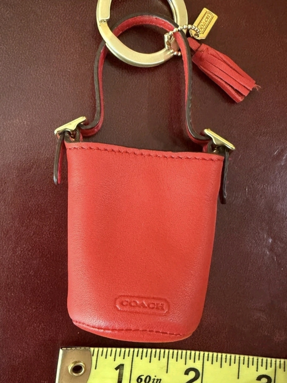 Vintage/ Rare COACH Red Leather Mini Keychain Pouch with Gold Hardware